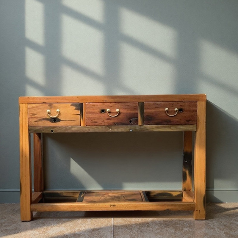 Console Mid-Century à trois tiroirs, H 39,4 po x l 47,2 po x P 14,2 po