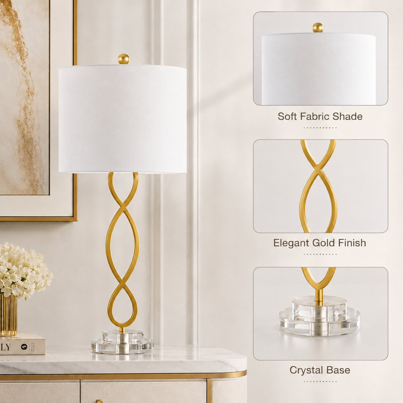 Hallye 30.5" Modern Glam Crystal and Iron Table Lamp with 3-Way Dimmable Lighting for Living Room Bedroom and Study