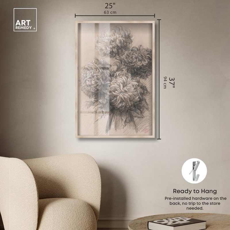 «Ghost Flowers Shadowbox Print» par Art Remedy, H 37 po x l 25 po, Crème, crème