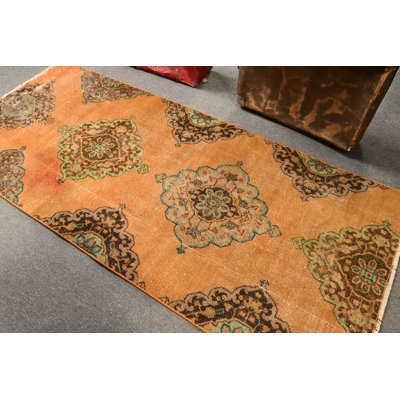 Tapis turc Oushak rétro orange vif parfait pour le bureau ou la chambre à coucher comme tapis de sol organique