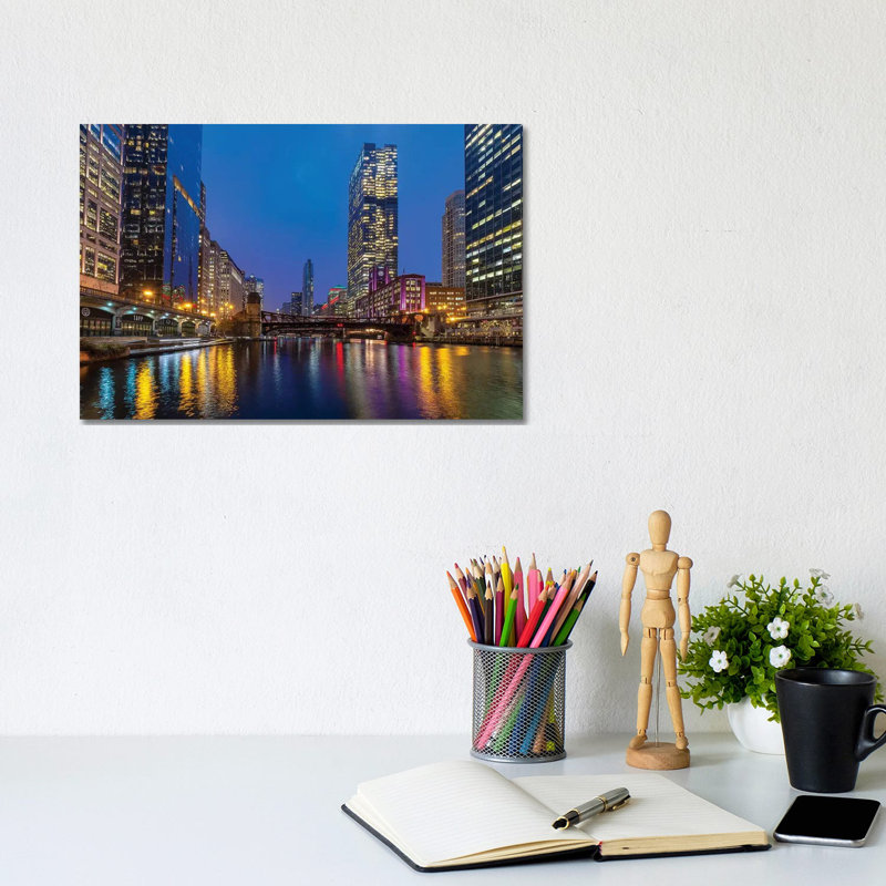 Chicago Night by Nejdet Duzen - Print on Canvas, 20.32 cm H x 30.48 cm W, Wrapped Canvas