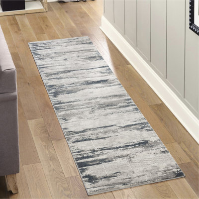 31 po Tapis de couloir large et gris au design contemporain, 118 longs, hauteur de 0,44 po, teinture de 11,33 lb, style décontracté, moderne et décontracté, convient aux zones à forte circulation