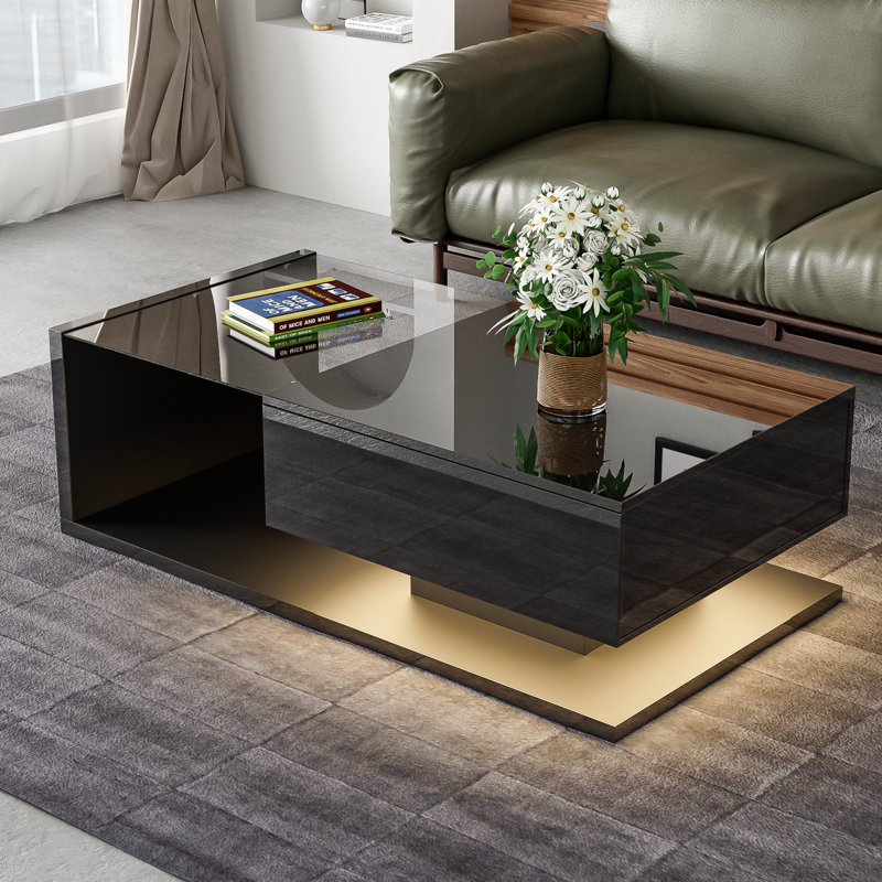 Omer Frame Coffee Table with Storage, Black Top/Black Base