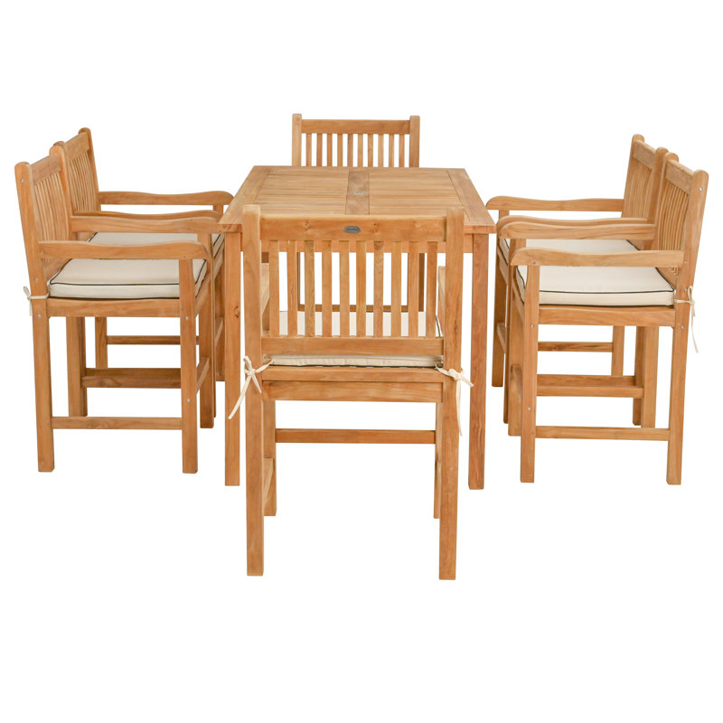 6 - Person Teak Wood Patio Dining Set with Rectangular Table , Cushions Included
