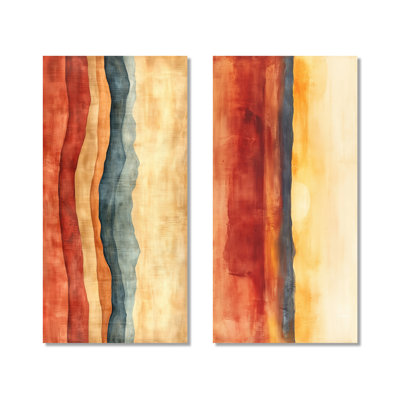 Rust Abstract 2 Piece Wall Art, Terracotta Horizon Canvas, Desert Horizon In Rust And Clay