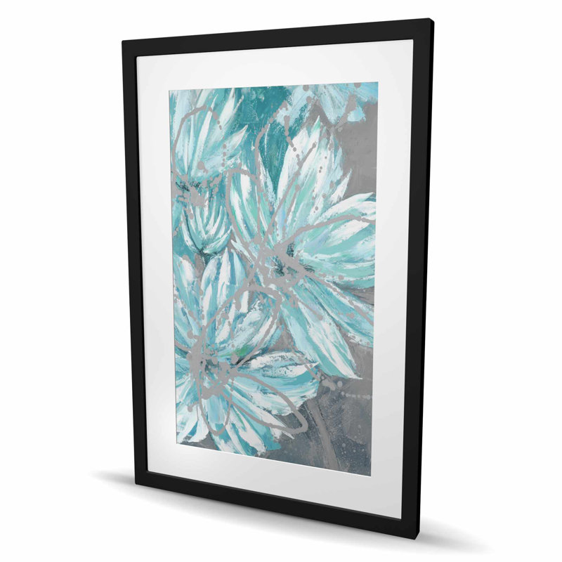 Trois petites fleurs bleues abstraites - reproduction encadrée