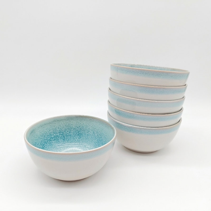 Reactive Blue Glaze Dinnerware Cereal Bowl 6pc Set 14cm