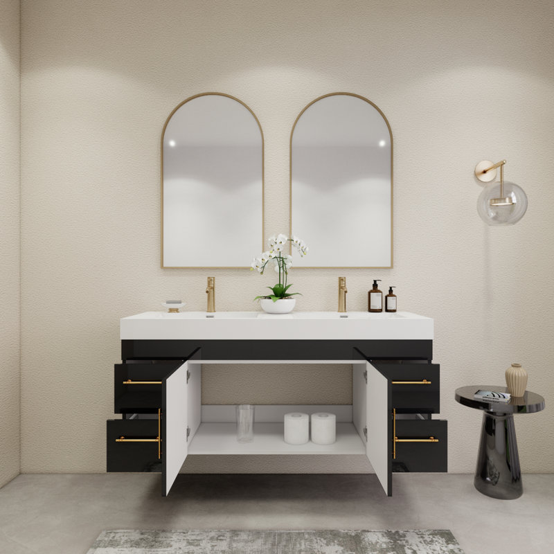Ensemble de meuble-lavabo double 59 po, Noir lustré