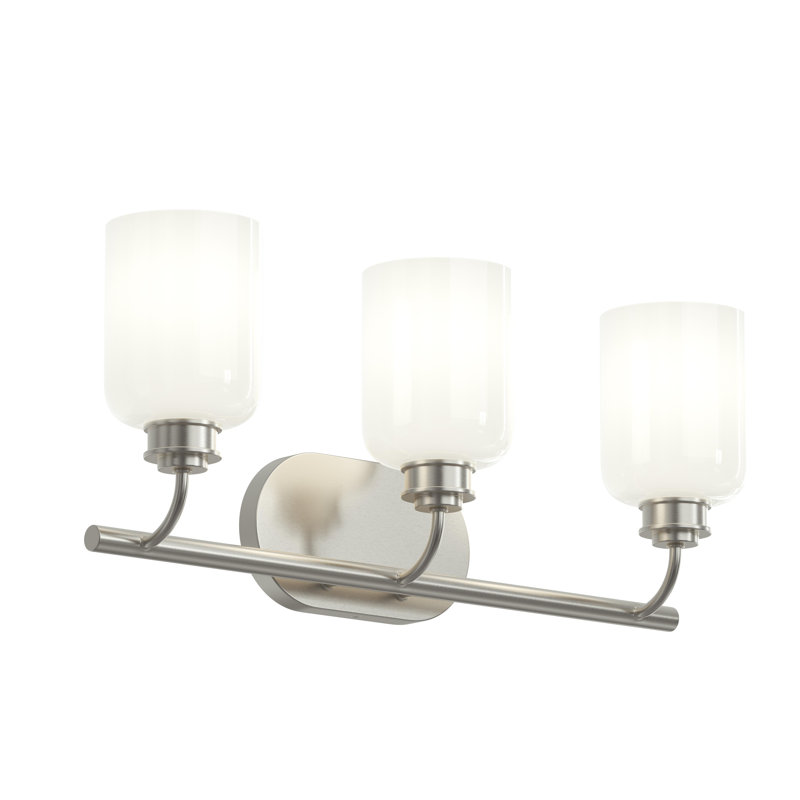Reines Three-Light Bath Vanity with Opal Glass Shades, Brushed Nickel, 3