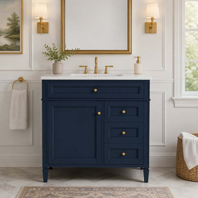 Meuble-lavabo moderne de 91 cm (36 pouces) avec lavabo supérieur, grand espace de rangement et design minimaliste élégant pour une utilisation optimale de l'espace.