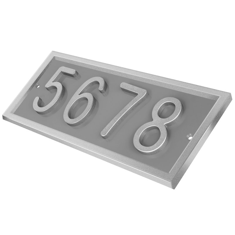 Plaque d'adresse horizontale encadrée en aluminium Royal Shade, Argent argent, Oui, Gris