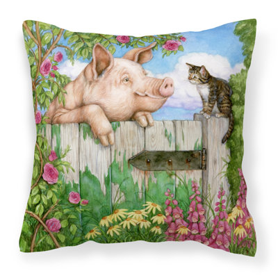  Coussin 14 "Cochon à la porte avec le chat