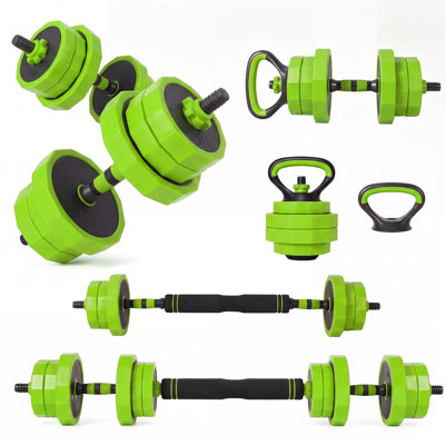 4 in 1 Adjustable Dumbbell Set Connector, Convertible Kettlebell & Barbell, Home Gym Weight Set, 65Lb Green