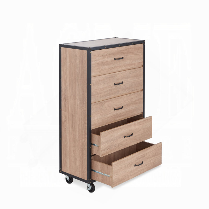 Commode 5 tiroirs en chêne clair patiné