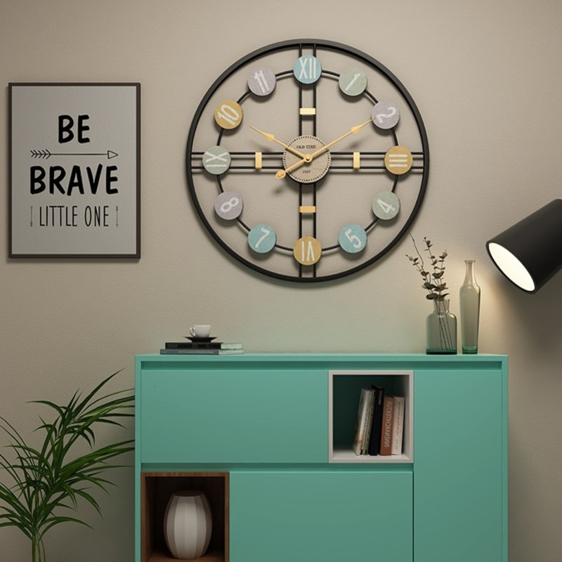 Dozier Metal Wall Clock, Black/Gold