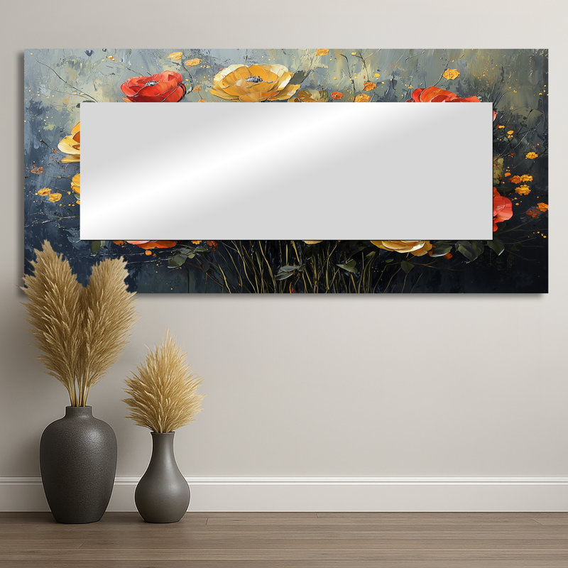 Sunset Hues Of Rose In The Wind I - Roses Decorative Mirror Wall Art - Printed On Metal, 28" x 60"