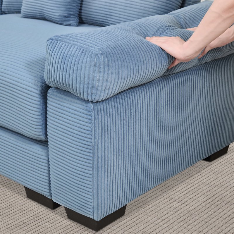 Oversized Corduroy Armchair  With Ottoman, Blue