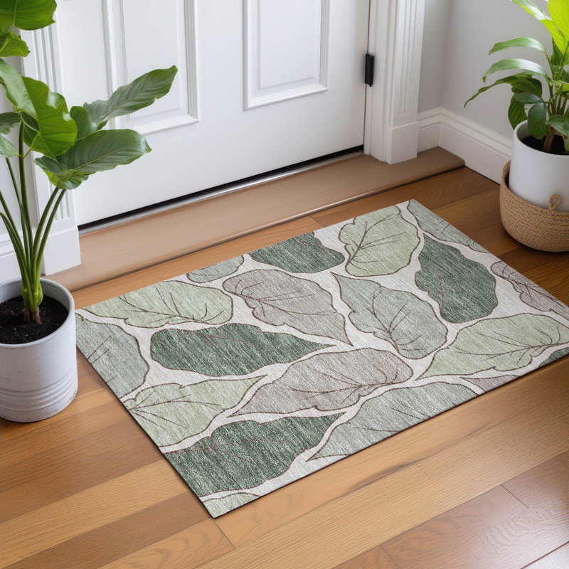 Machine Washable Indoor/Outdoor Bourkelands ACN2348 Botanical Rug, Rectangle 1'8" x 2'6"