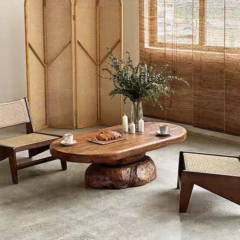 Table basse ovale en bois massif Wabi-sabi
