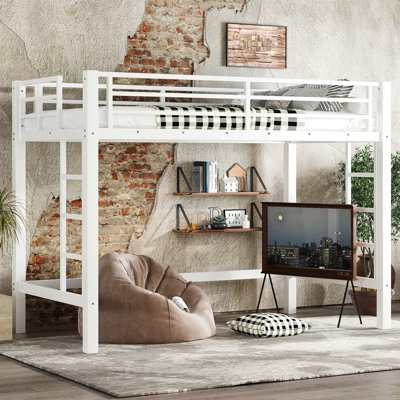 Lit mezzanine simple en métal de taille XL, lit mezzanine avec échelle facile à monter et garde-corps