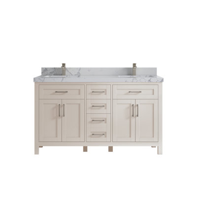 60 po Cambridge X P 22 po D Meuble-lavabo double en grain fin avec 2 po Quartz Venatino