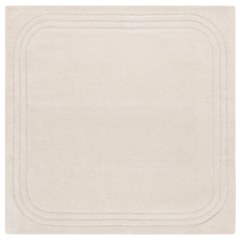 Sreemaan Hand Tufted Wool Cotton Solid Color Rug in Ivory, Square 6'