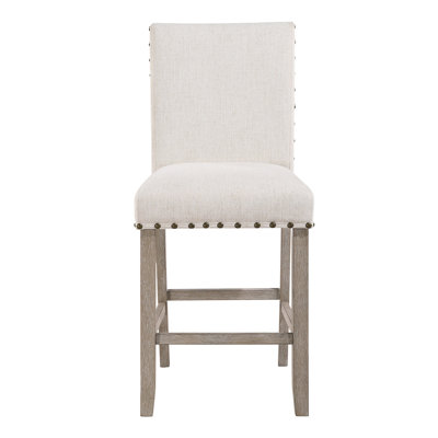 2 tabourets de bar, tissu blanc avec détails de garniture, H 39,61 po, l 17,61 po, P 21,06, facile à nettoyer pour un ensemble de salle à manger de style transitionnel, siège, mobilier haut, large et profond