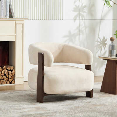 Modern Bucket Chair with Curved Barrel Back, Upholstered Accent Chair with Wood Frame for Living Room Bedroom