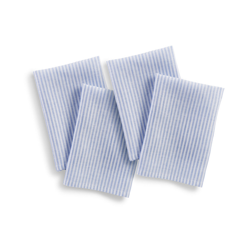 Cornflower Blue and White Striped Linen Dinner Napkins Set