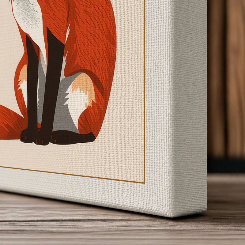 Seated Fox Minimalist 1 Piece Wrapped Canvas Wall Art, 24x16 - 61.0 x 40.6 cm, Cream Border