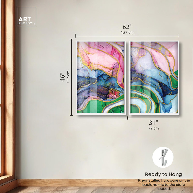 Ensemble d'art abstrait moderne « Goddess's Gold Flow » en format shadowbox par Art Remedy, cadre noir, 10 x 15, White Frame