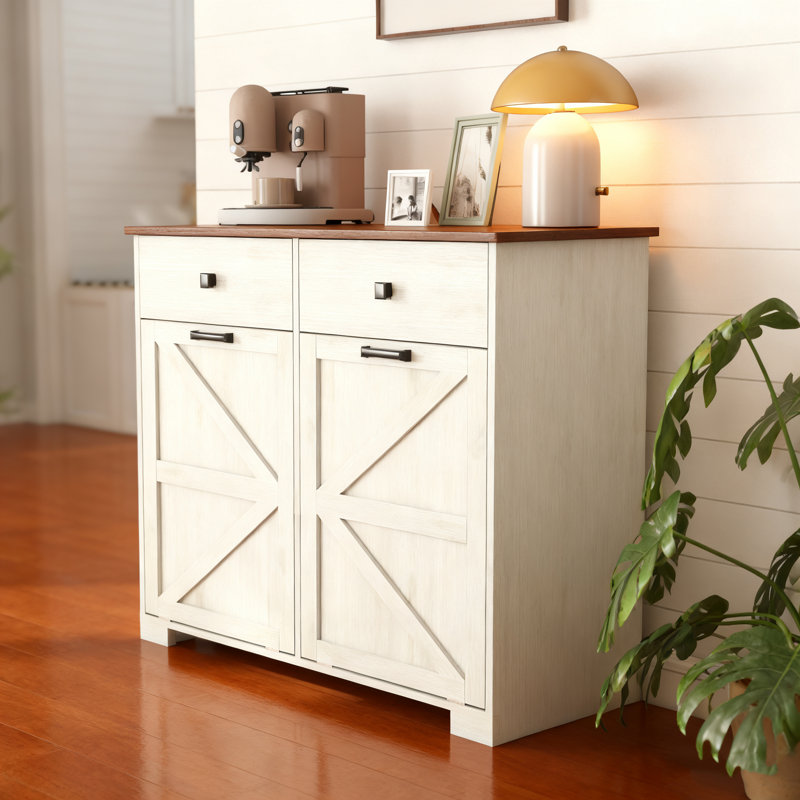 Armoire poubelle Farmhouse Double Tilt-Out, Brun / blanc antique