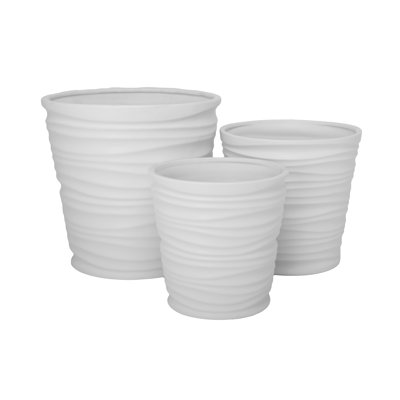 Ceramic Round Pot Set of Three Matte Finish White-11.00"H