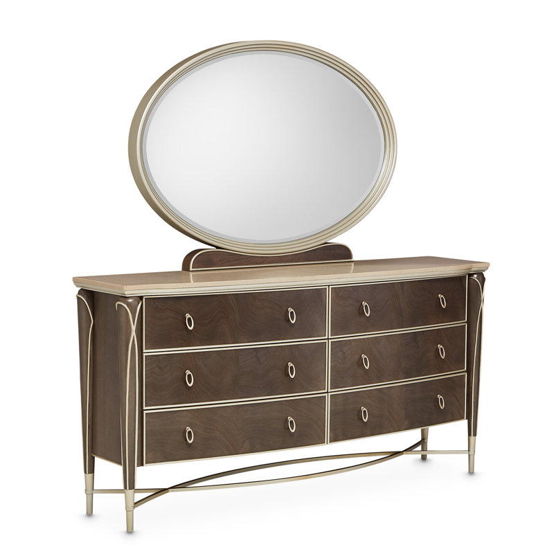 Villa Cherie 6-Drawer Dresser with Mirror - Hazelnut
