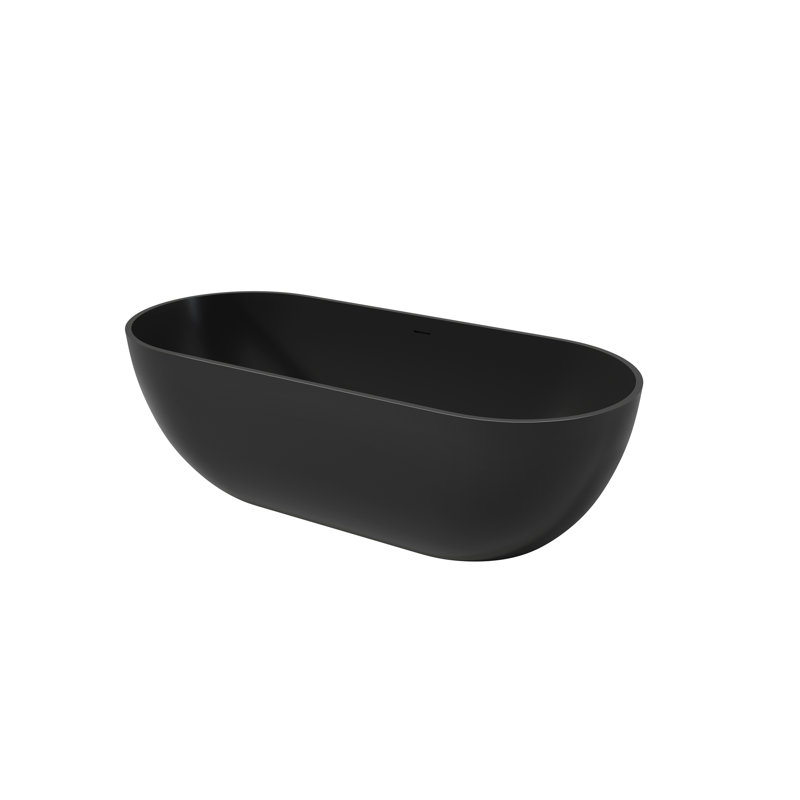 Solid Surface Soaking Bathtub - Deep Soak Freestanding Tub, Matte Black