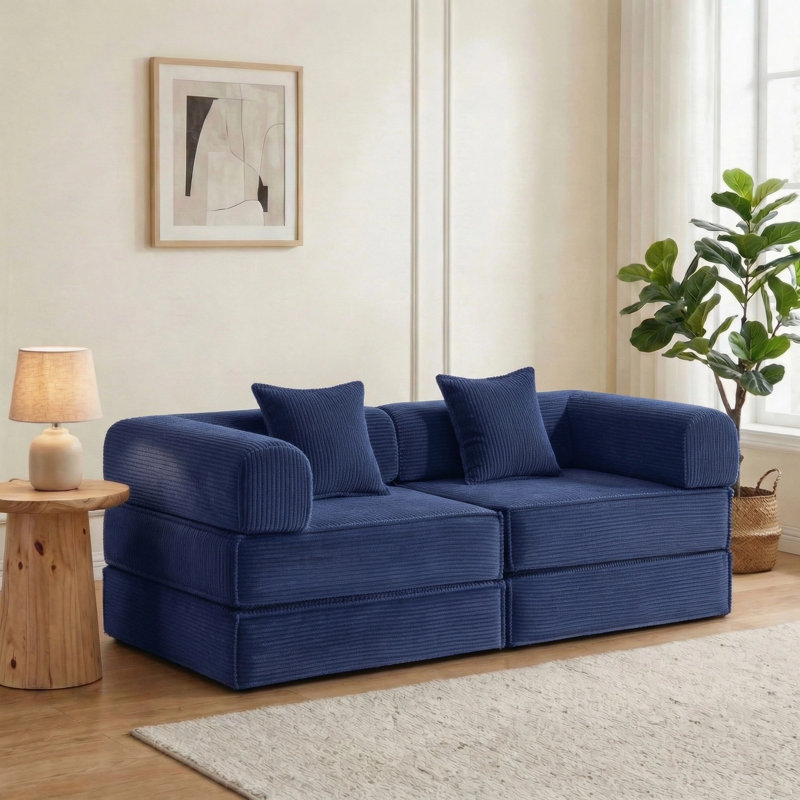 Boneless Two-Seater Modular sofa Bed, Blue