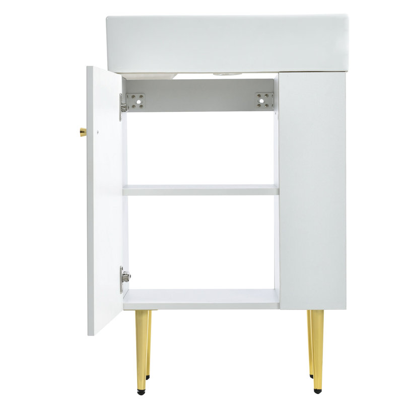 Armoire de salle de bain en céramique 21,6 po - Armoire de rangement et compartiment de rangement blanc moderne à droite