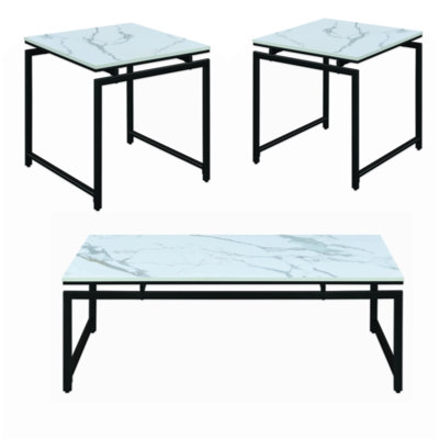 3 Piece Metal Base Occasional Table Set With Top