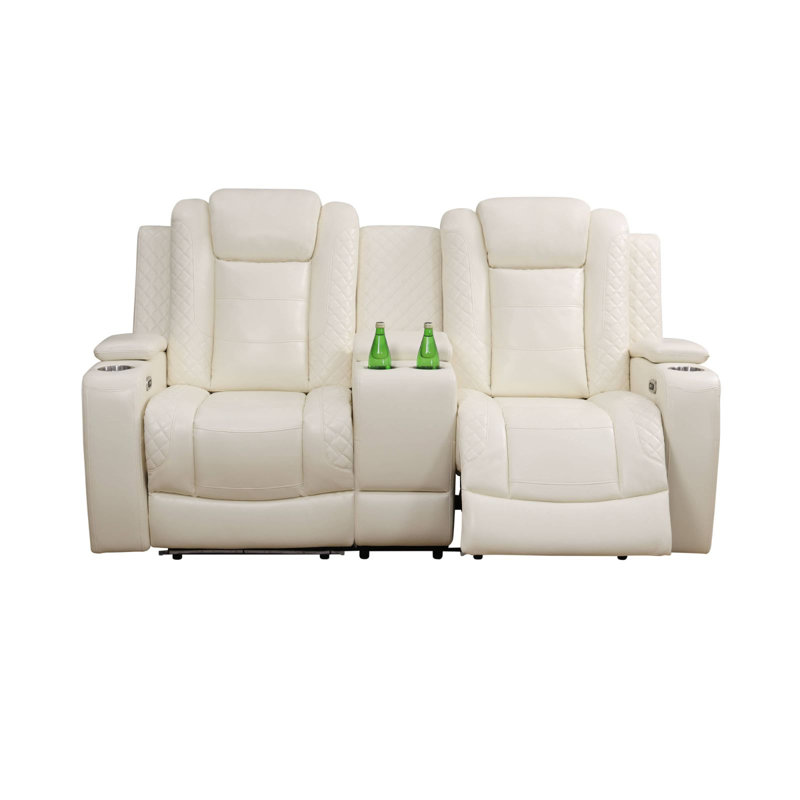 Layla Electric Breathing Leather Recliner Loveseat, Cream