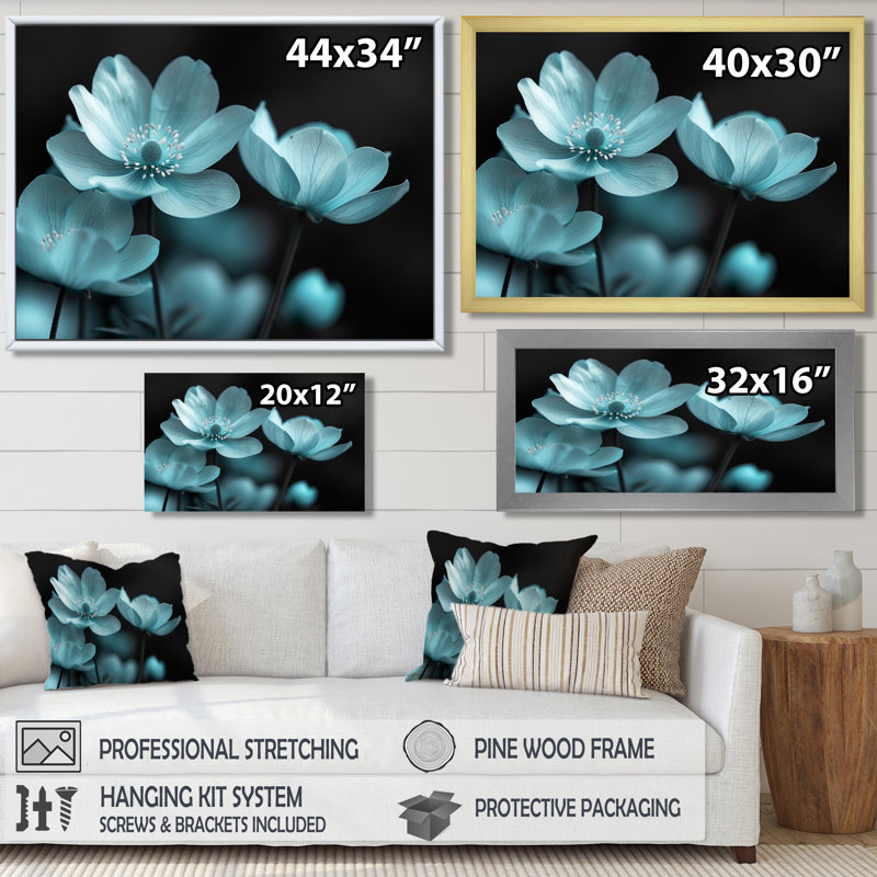 Décoration murale bleu et noir au clair de lune - Bouton d'or, Toile tendue, 28" H x 60" W