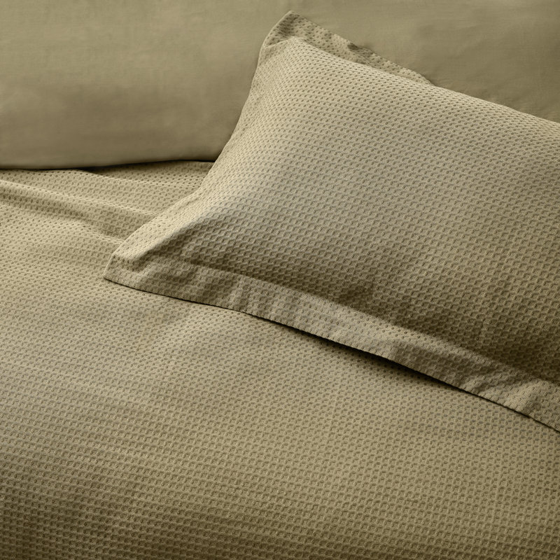 Waffle Textured 100% Cotton Duvet Cover Set, Single Duvet Cover + 1 Standard Pillowcase, Olive