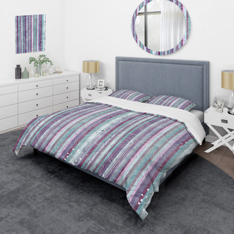 Ensemble de housse de couette en microfibre bleu / mauve 2 pièces, Housse de couette simple + 1 taie décorative stan