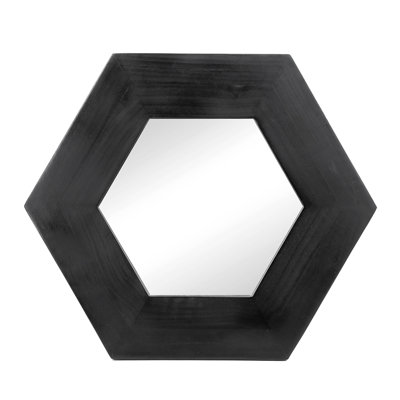 Solid Wood Frame Hexagon Mirror, Living Room Bathroom Hallway Alluring, 18.5"x18.5", Black 18.5"x18.5" Wall Decor,