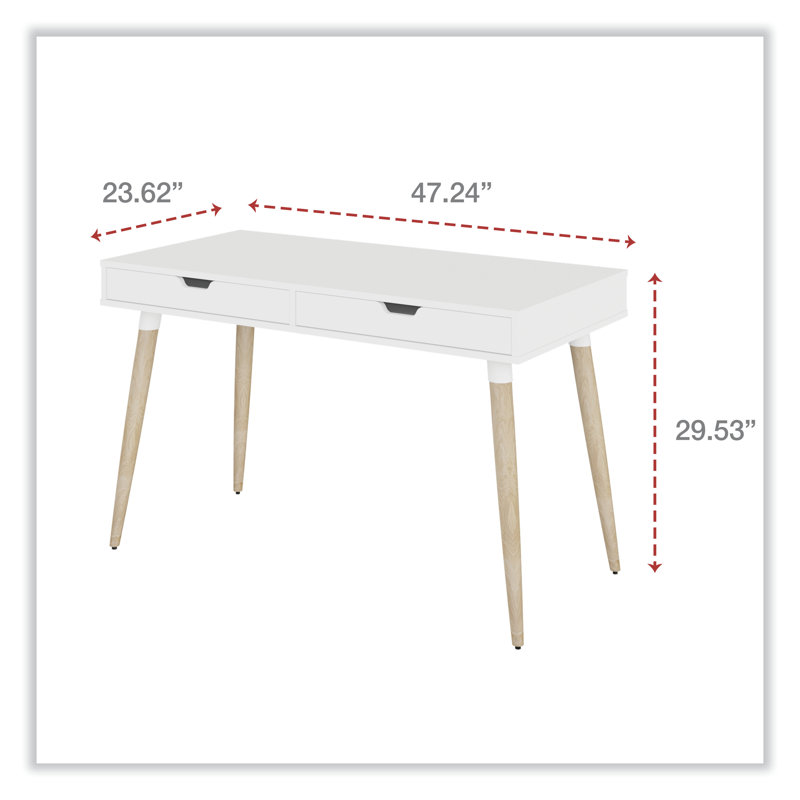 White and Beige Wood Scandinavian Writing Desk with Drawers