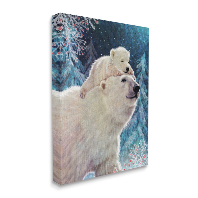 Aw-024-Toile, ours polaire et ourson, scène d'hiver sur toile par Pip Wilson, H 48 po x l 36 po x P 1,5 po