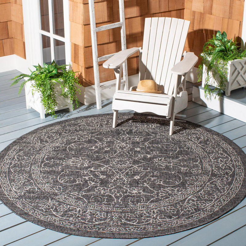 Tapis d'intérieur / extérieur Amedee Performance, Round 5'3", Black/Ivory