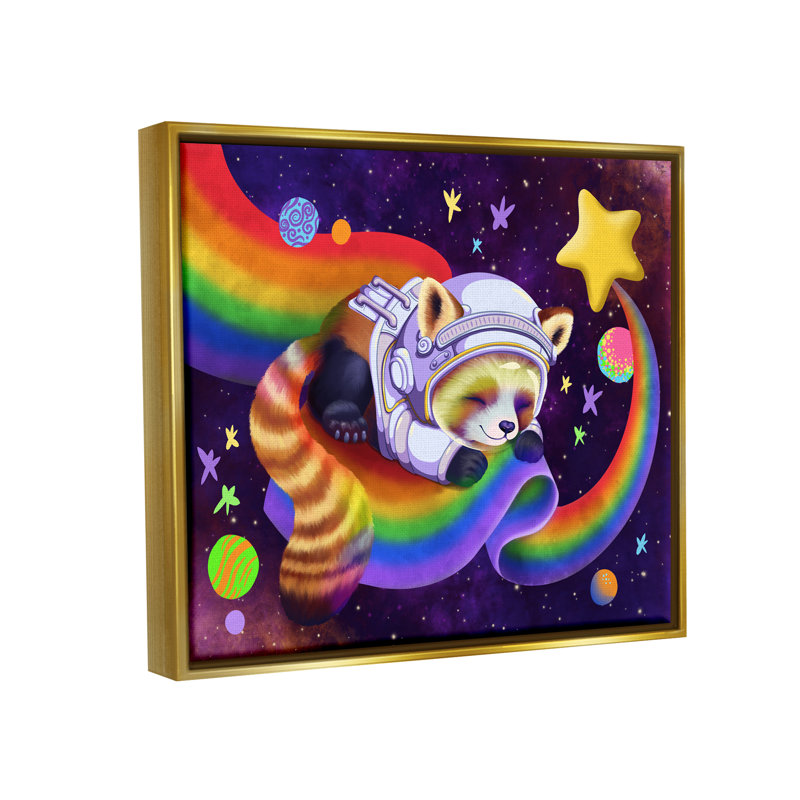 Red Panda Rainbow par Carla Morrow, Cadre flottant métallique doré, H 17 po x l 21 po x P 1,7 po
