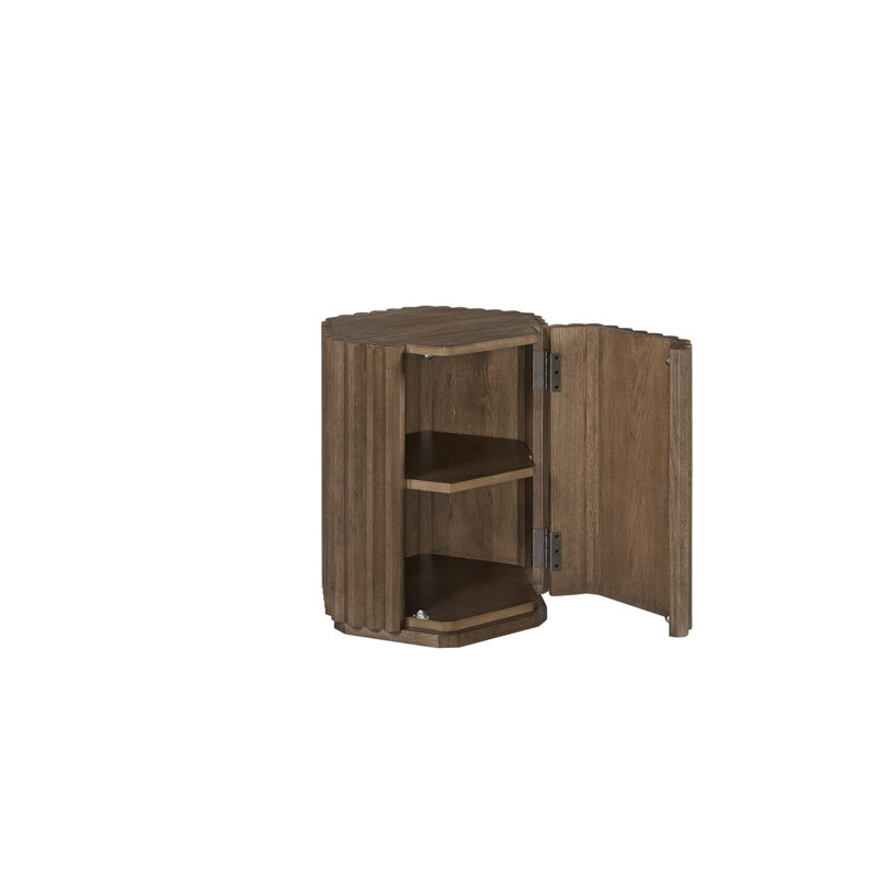 Table d'appoint hexagonale cannelée Oak Crest avec rangement, couleur Rye – Placage en chêne blanc américain, Brown