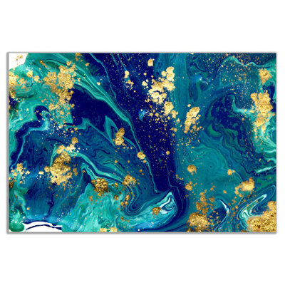 Blue Yellow Marbled Abstract - Wrapped Canvas Print