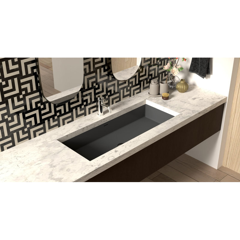 Lavabo de salle de bain encastrable en résine 39,4 po x 16,7 po Badeloft UB-05-XL-MBLK, Noir mat